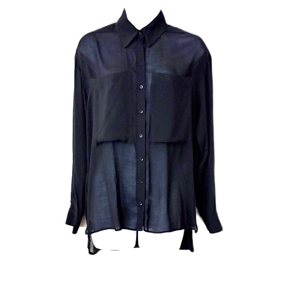 Maje Black Sheer Long- Sleeved Shirt - Picture 6 of 8